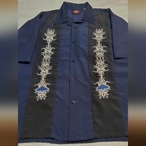 Men's Navy Blue Dragonfly Roadhouse Casual Button Down Shirt. Sz 3XL